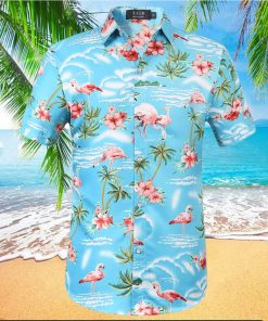 SSLR Hawaiian Shirt for Men Flamingo Short Sleeve Casual Button Down Shirts Summer Beach Shirt