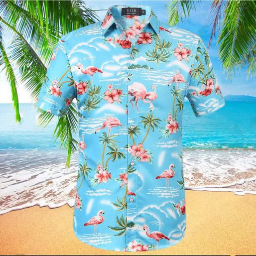 SSLR Hawaiian Shirt for Men Flamingo Short Sleeve Casual Button Down Shirts Summer Beach Shirt