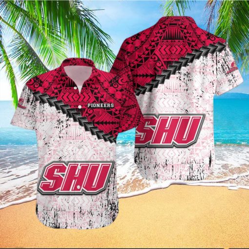 Sacred Heart Pioneers 3D Hawaiian Shirt Grunge Polynesian TattooNCAA Summer Beach For Fans Gift