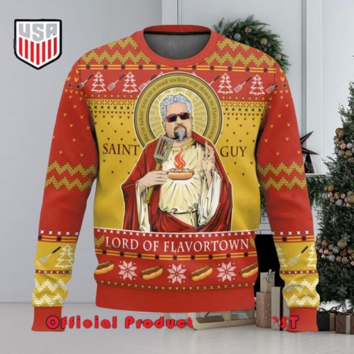 Saint Guy Guy Fieri Lord Off Flavortown Ugly Christmas Sweater