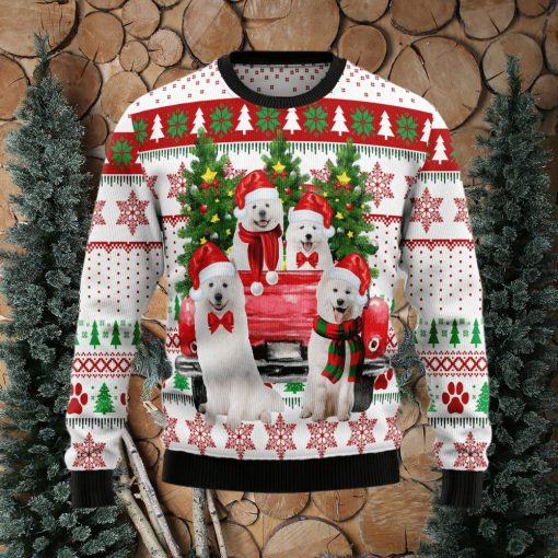 Samoyed Red Truck Ugly Christmas Sweater Gift Men Women