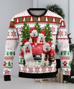 Samoyed Red Truck Ugly Christmas Sweater