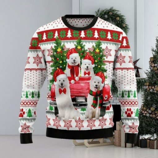 Samoyed Red Truck Ugly Christmas Sweater