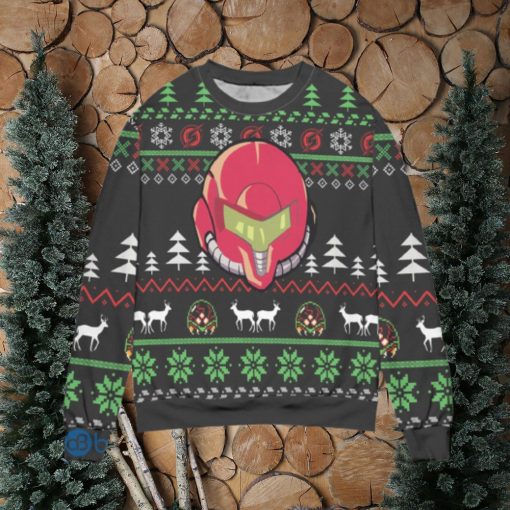 Samus Aran Helmet Pine Tree Pattern Ugly Christmas Sweater Christmas Gift For Men And Women