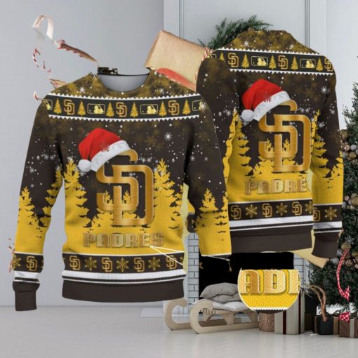 San Diego Padres Logo Golden Fans Santa Hat Tree Ugly Xmas 3D Sweater