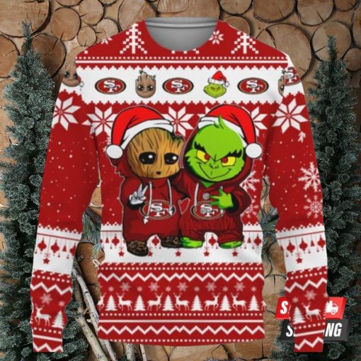 San Francisco 49Ers Baby Groot And Grinch Best Friends Ugly Christmas Sweaters