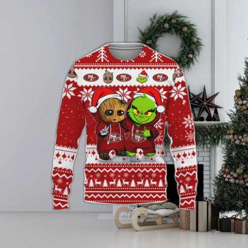 San Francisco 49ers Baby Groot And Grinch Best Friends Football American Ugly Christmas Sweater