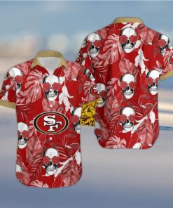 San Francisco 49ers Coconut Leaves Skull With Rose Eyes Hawaiian Shirt Gift For Halloween