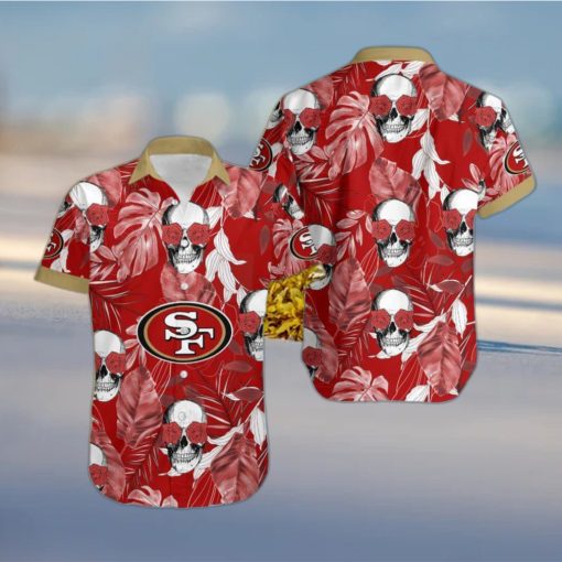 San Francisco 49ers Coconut Leaves Skull With Rose Eyes Hawaiian Shirt Gift For Halloween