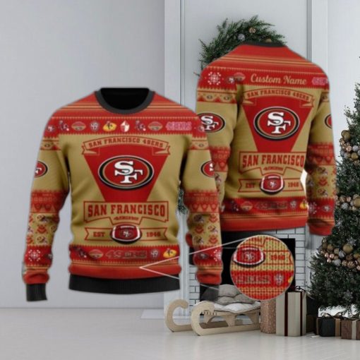 San Francisco 49ers Football Team Logo Custom Name Personalized Ugly Christmas Sweater