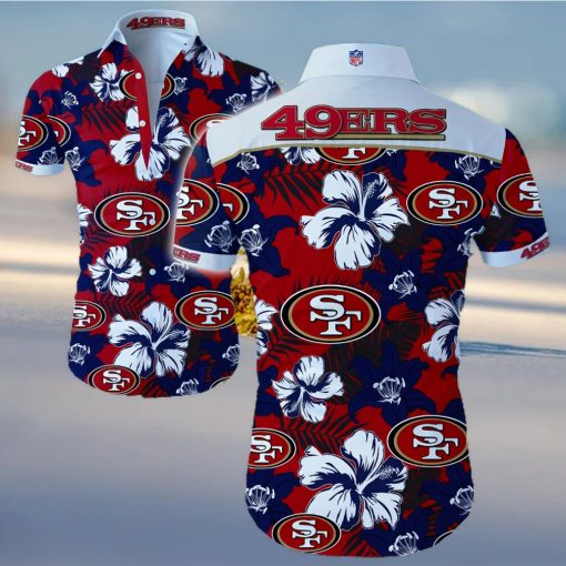 San Francisco 49ers Logo Dark Shirt Hawaiian Summer Beach Shirt Full Print