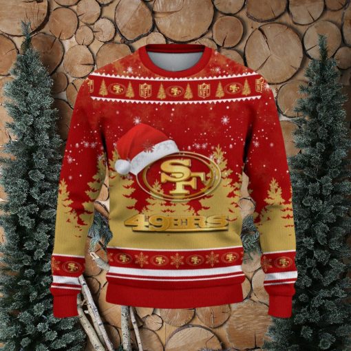 San Francisco 49ers Logo Wearing Santa Hat Trending Christmas Gift AOP Ugly Christmas Sweater Men Women Winter Gift
