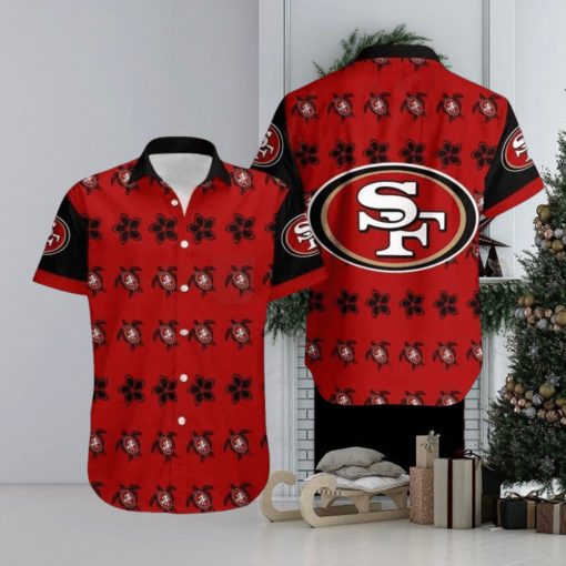 San Francisco 49ers NFL Hawaiian Shirt Turtle And Flower Pattern, NFL Hawaiian Shirt