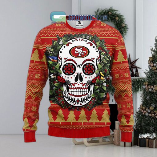 San Francisco 49ers Skull Flower Ugly Christmas Ugly Sweater