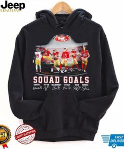 San Francisco 49ers football squad goals Samuel Aiyuk McCaffrey Purdy Bosa Kittle signatures shirt