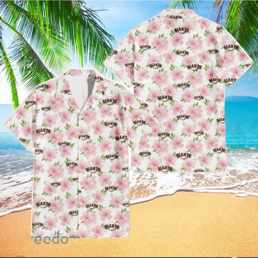 San Francisco Giants Light Pink Hibiscus White Background 3D Hawaiian Shirt Gift For Fans