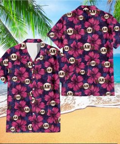 San Francisco Giants Plum Vilolet Hibiscus Dark Navy Leaf Black 3D Hawaiian Shirt Gift For Fans