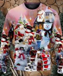 Santa And Snowman Snow Village Ugly Christmas Sweater Unique Gift For Men And Women