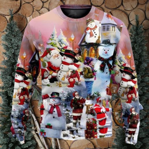 Santa And Snowman Snow Village Ugly Christmas Sweater Unique Gift For Men And Women