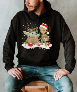 Santa Baby Yoda And Baby Groot Christmas Light Shirt