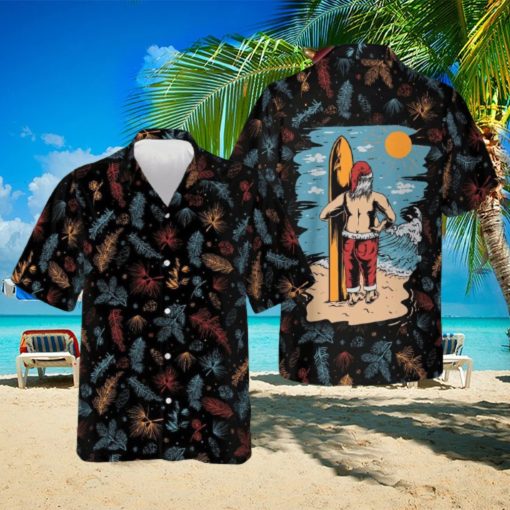 Santa Beach Pattern Hawaiian Shirt Merry Christmas Button Down Shirt Gift For Guys