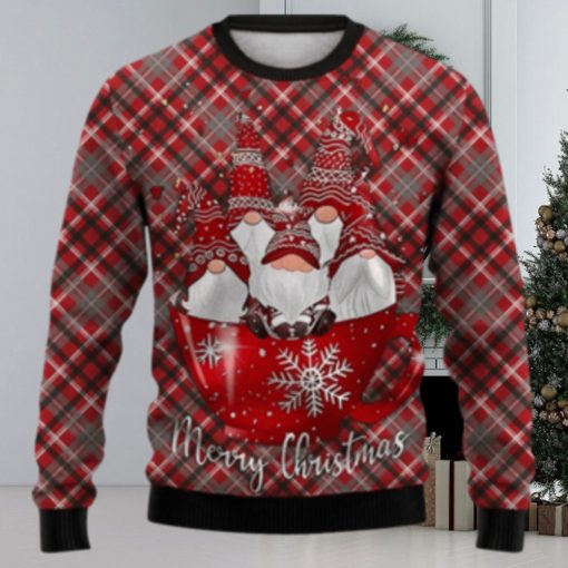 Santa Claus Checkered Print Casual Crew Neck Christmas Ugly Sweater