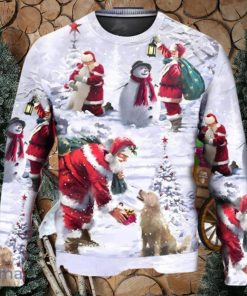 Santa Claus Chilling With Animal Snowman Happy Xmas Art Style Ugly Christmas Sweater Unique Gift