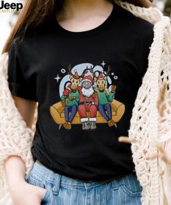 Santa Claus Chilling With Reindeers Christmas Xmas Mens Long Sleeve T Shirt