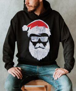 Santa Claus Face Sunglasses With Hat Beard Funny Christmas Shirt