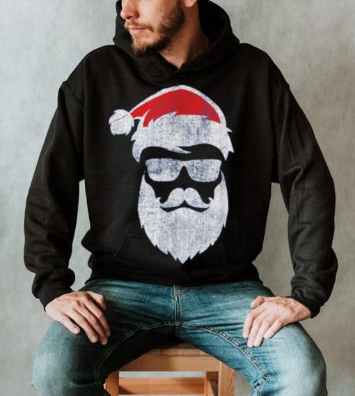 Santa Claus Face Sunglasses With Hat Beard Funny Christmas Shirt