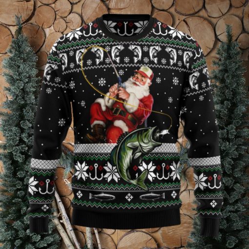 Santa Claus Fishing Ugly Christmas Sweater Thankgiving Gift Men Women