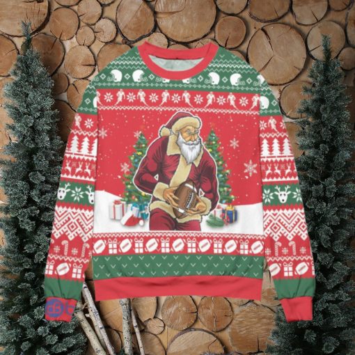 Santa Claus & Football Snowflake Pattern Ugly Christmas Sweater Christmas Gift For Men And Women