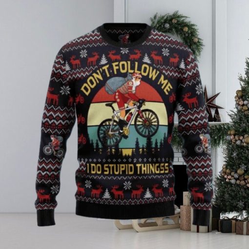 Santa Claus On Mountain Bike Ugly Christmas Sweater