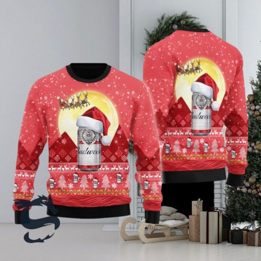 Santa Claus Sleigh Budweiser Ugly Sweater, Christmas Gift Apparel, Merry Ugly Christmas Sweater