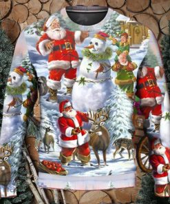 Santa Claus Snowman Elf So Happy Art Style Ugly Christmas Sweater Unique Gift For Men And Women