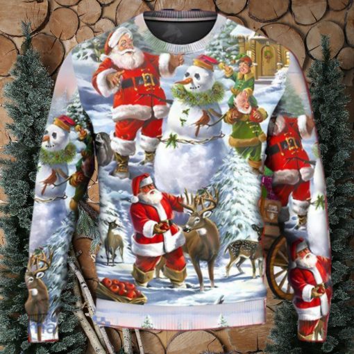 Santa Claus Snowman Elf So Happy Art Style Ugly Christmas Sweater Unique Gift For Men And Women