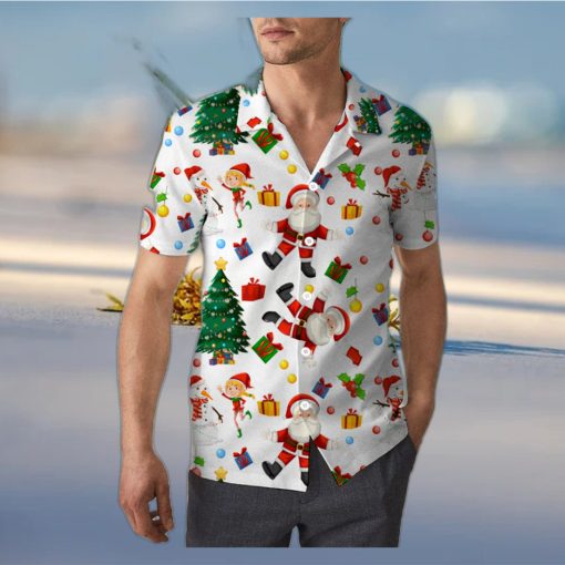 Santa Claus and Snowman Christmas Unisex 3D Hawaiian Shirt Palm Gift For Men And Women Holiday