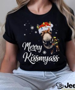 Santa Donkey and light Christmas Merry Kissmyass 2023 Christmas Shirt