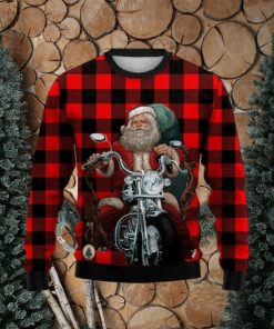 Santa Driving Chopper Motorcycle Ugly Christmas Sweater