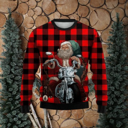 Santa Driving Chopper Motorcycle Ugly Christmas Sweater