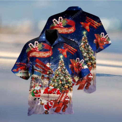 Santa Flying Plane Hawaiian Shirt, Christmas Unique Gift