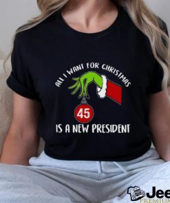 Santa Grinch Hand All I want for christmas 45 is a new president T shirt