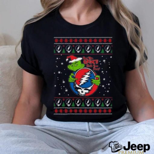 Santa Grinch Hug Grateful Dead How the Grinch Stole Your Face ugly christmas T shirt