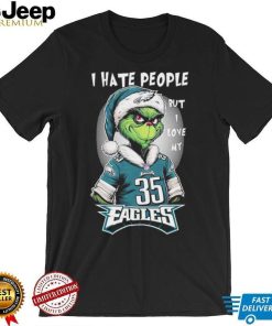 Santa Grinch I hate people but I love my philadelphia eagles Boston Scott christmas Shirt