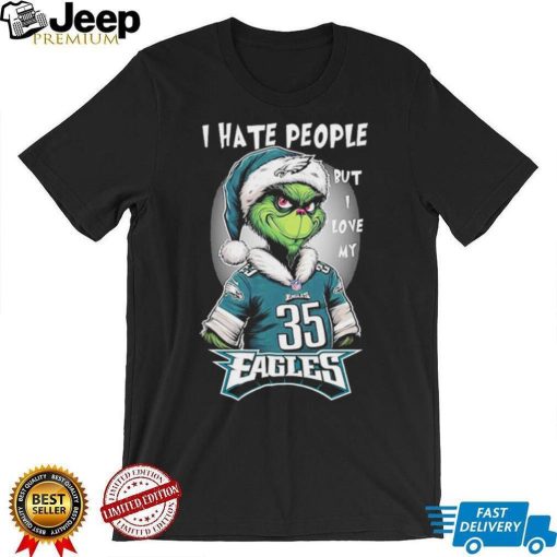 Santa Grinch I hate people but I love my philadelphia eagles Boston Scott christmas Shirt