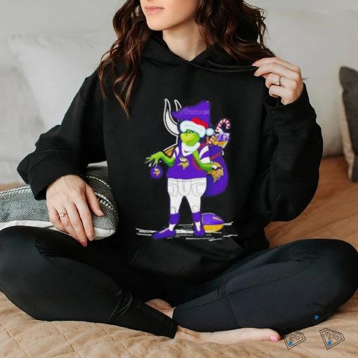 Santa Grinch Minnesota Vikings give gifts candy cane Browns Christmas shirt