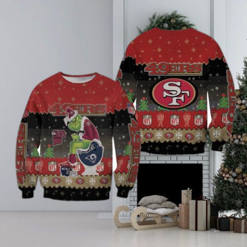 Santa Grinch San Francisco 49ers Sitting On Rams Cardinals Seahawks Toilet Christmas Ugly Sweater