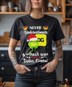 Santa Grinch never underestimate a woman who works at Dollar General Christmas shirt