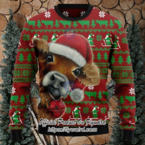 Santa Hat Cow Xmas Ugly Christmas Sweater