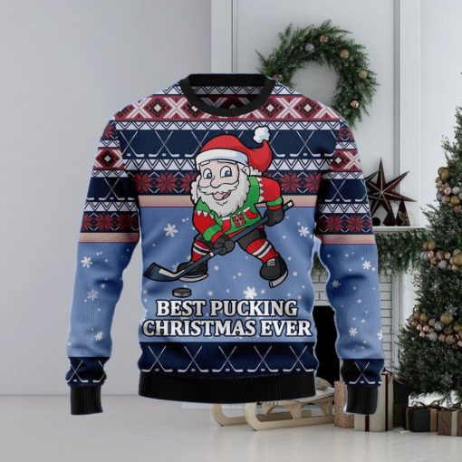 Santa Hockey Best Pucking Ever Ugly Christmas Sweater Gift Men Women